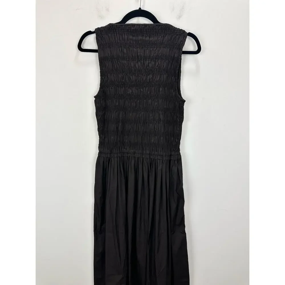 Madewell The Melody Smocked Midi Dress Cotton Molasses Brown A Line Small NWT - Picture 14 of 14